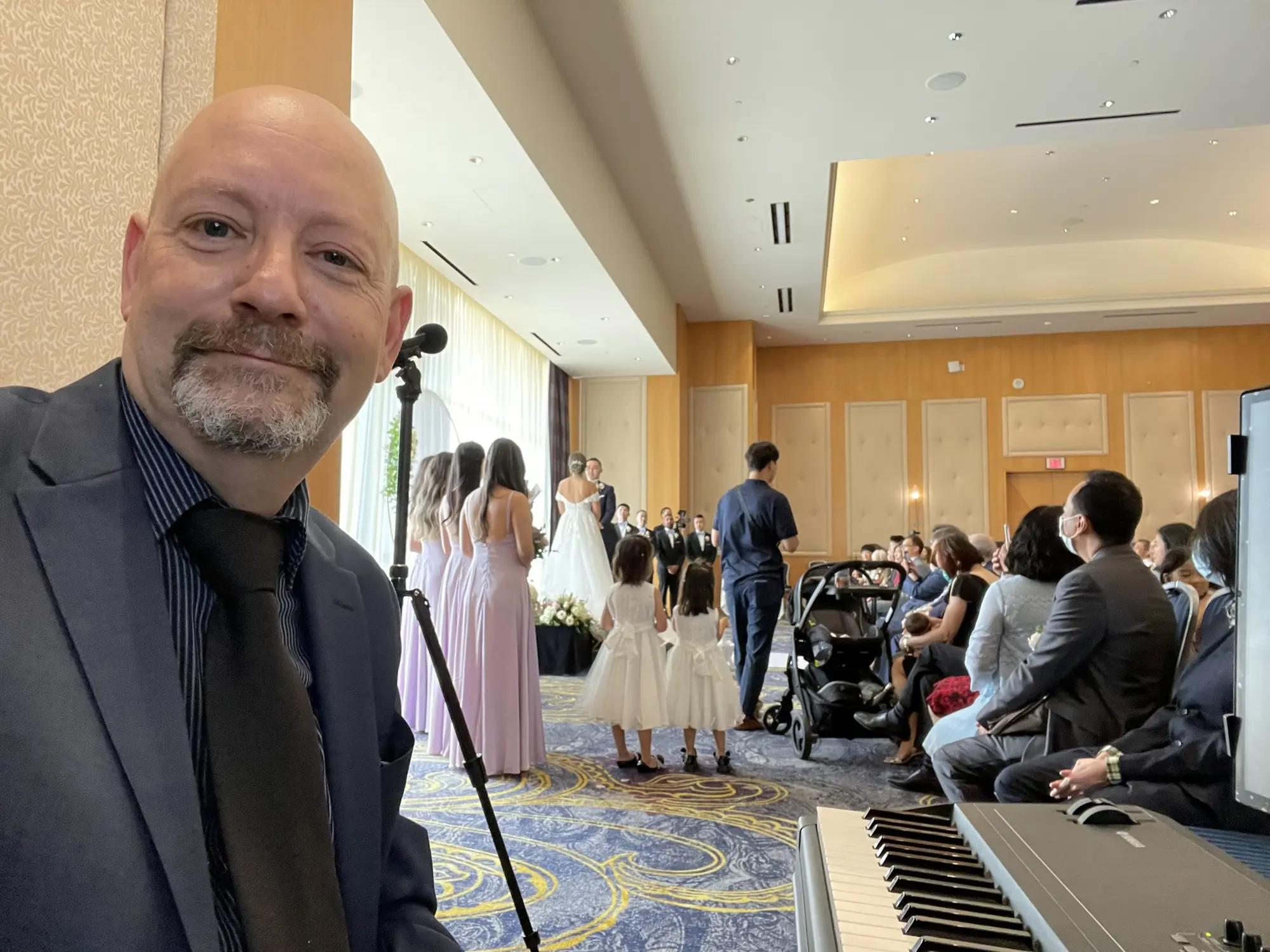 Paul ready to perform at a wedding ceremony